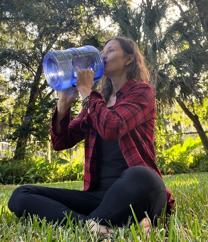 drinking clean water while earthing